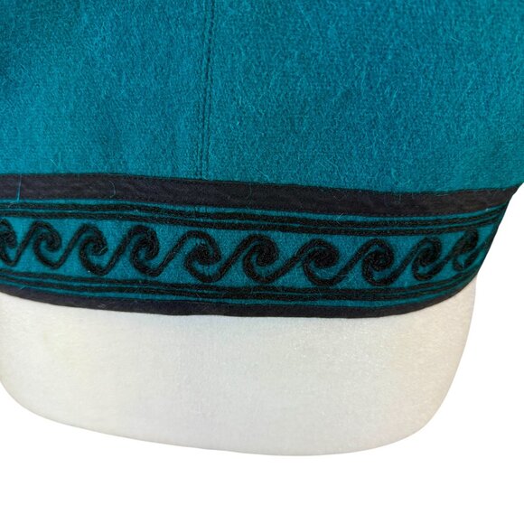 Western Vintage Wool Jacket – Teal & Black Embroidered Cropped Blazer - Picture 7 of 9